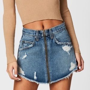 Carmar - Medium Wash Distressed Zip-Up Denim "Beatrice" Miniskirt